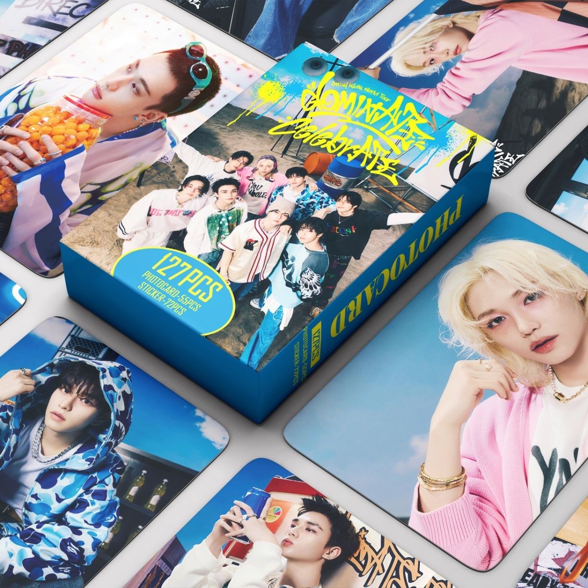STRAY KIDS MERCH PHOTOCARDS 127 PCS DominATE CelebraATE (55 CARDS + 72 STICKERS)